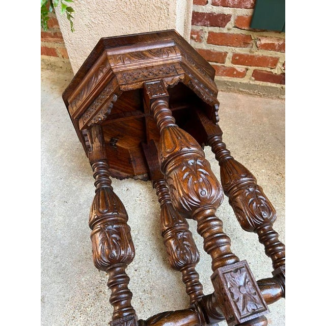 Petite Antique French Octagon Side Table Renaissance Carved Oak C1900 For Sale - Image 12 of 12