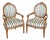 Pair 1920's French Louis XVI Carved Armchairs With Silk Upholstery For Sale