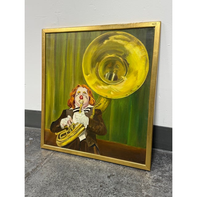 Traditional Late 20th Century Alexander Borisoff “Sascha” Framed Clown Oil on Canvas Playing Tuba Painting For Sale - Image 3 of 12