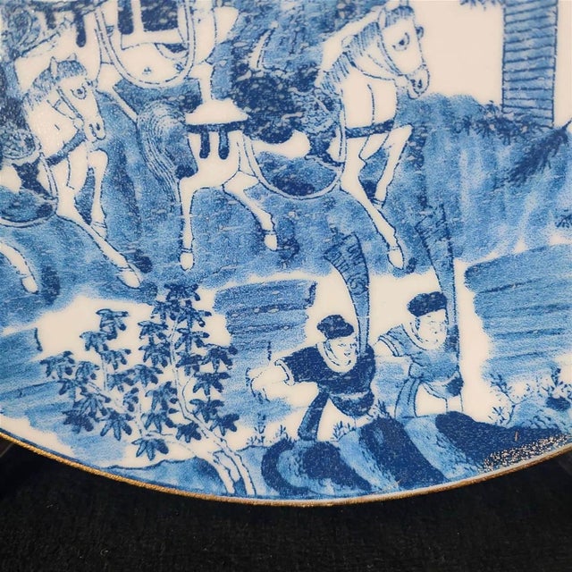 Chinese Ceramic Plate,Qianlong Marked Blue and White Porcelain Plate Hand Painted Figures Story Pattern For Sale In Seattle - Image 6 of 11