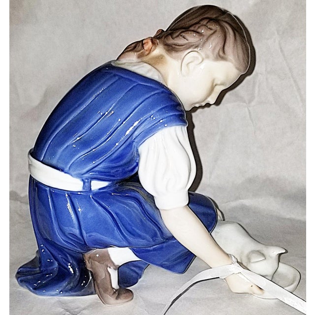 Bing & Grondahl 1960s Royal Copenhagen Porcelain Figurine, Girl With Cat For Sale - Image 4 of 5