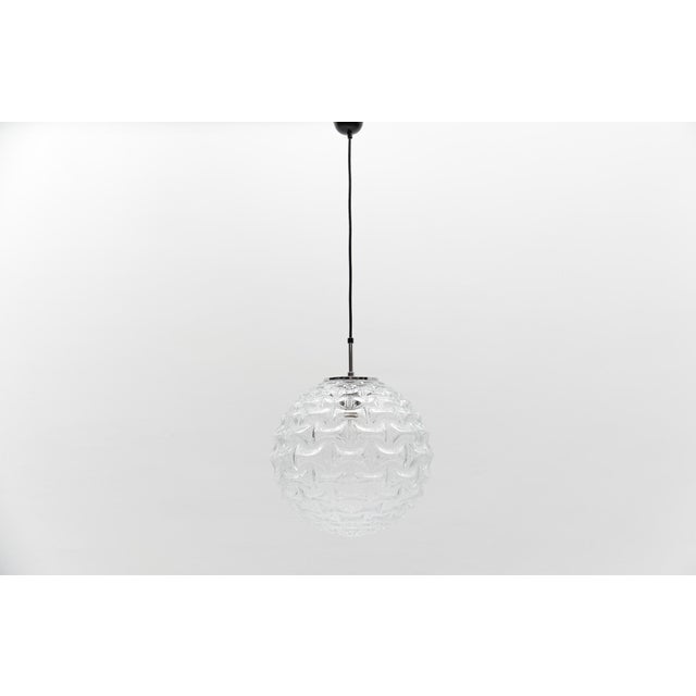 Large clear glass 3d pattern ball pendant lamp, 1960s germany the cable length with lamp is 50cm in total, can be adjusted...