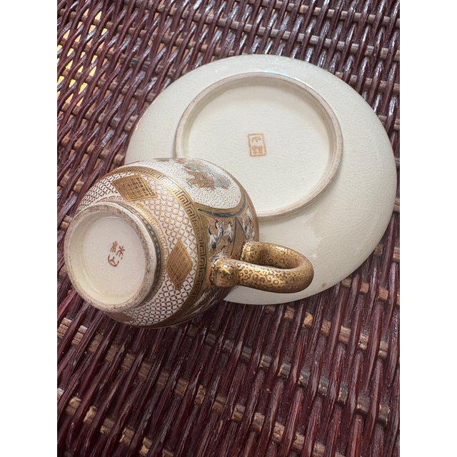 Cream Meiji Period (1868-1912) Satsuma Demitasse Teacup and Saucer For Sale - Image 8 of 8