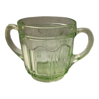 Vintage Anchor Hocking Depression Colonial Green Open Sugar Bowl For Sale