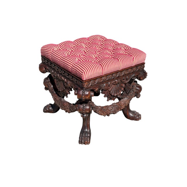 18th C Style Carved Italian Walnut Footstool Ottoman Bench.
