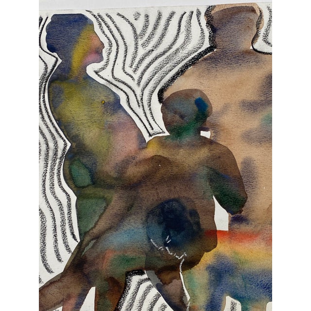Original Abstract Figurative Watercolor Painting by Jon Hall 1988 For Sale - Image 4 of 6