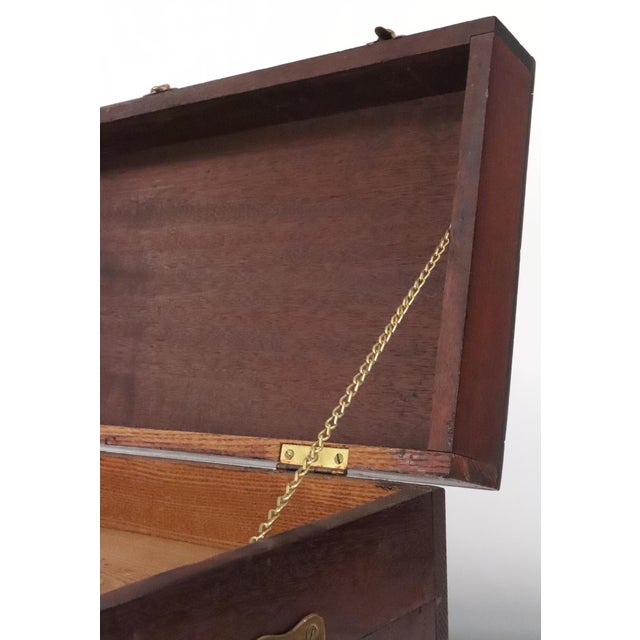 Wood Antique Mahogany Tool Chest With Key & Self Locking Front For Sale - Image 7 of 15