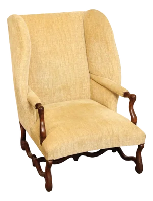 French Louis XIII Style Carved Frame Wing Chair
