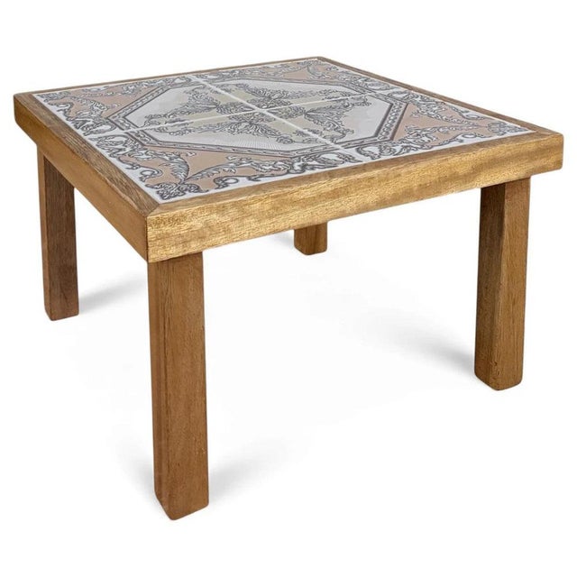 Mid-Century French Tiger Oak Side Table with Tiles, 1970s For Sale - Image 9 of 9