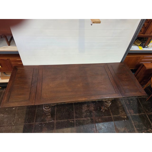 Antique 1920s Rustic Spanish Jacobean Extra Large Dining Table 9 Feet Open For Sale In San Diego - Image 6 of 12