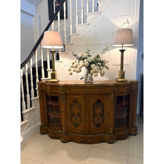 Antique Serpentine Marquetry 4-Door Credenza, 1860s For Sale - Image 3 of 18