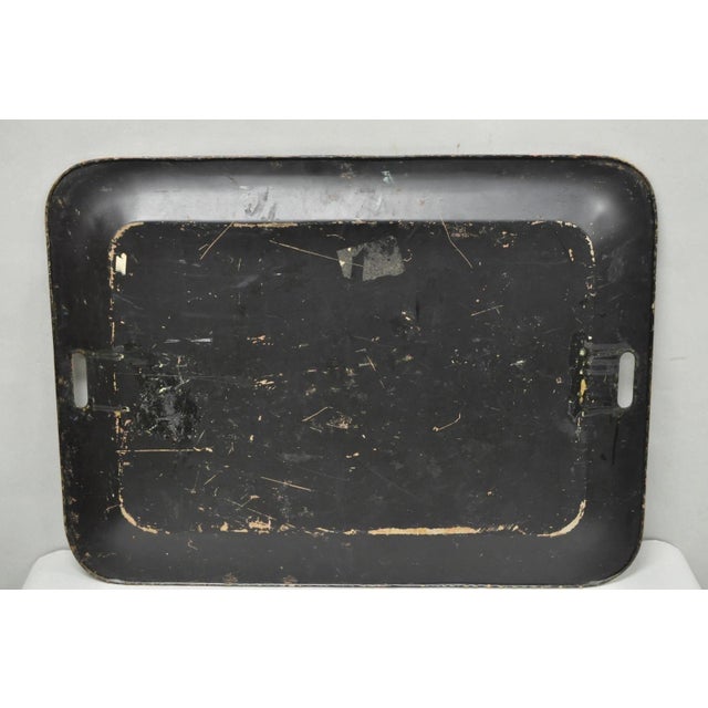 Antique French Country Tole Metal Hand Painted Floral Large Serving Platter Tray For Sale - Image 13 of 15