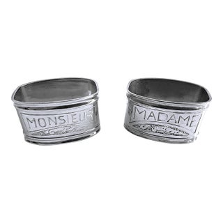 Vintage Madame & Monsieur 2" French Napkin Rings Silver Plated - a Pair For Sale
