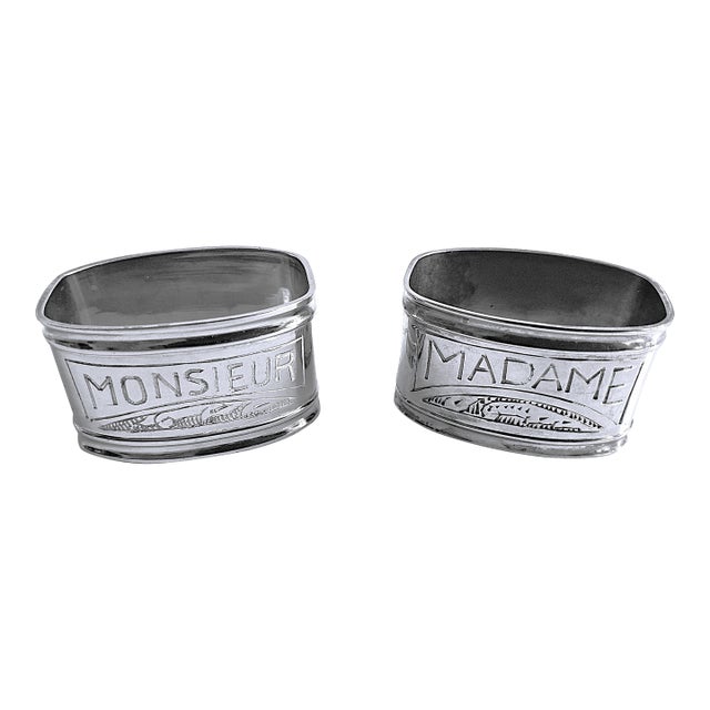 Vintage Madame & Monsieur 2" French Napkin Rings Silver Plated - a Pair For Sale