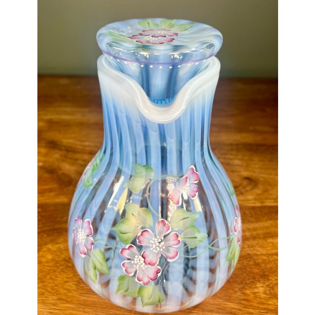 Glass Late 20th Century Fenton Misty Blue Opalescent Art Glass Pitcher For Sale - Image 7 of 10