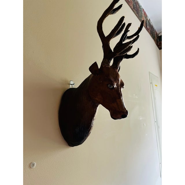 1960s Hanging Stag Head Leather Deer Head Wall Mounted Sculpture Wall Decor For Sale - Image 9 of 10