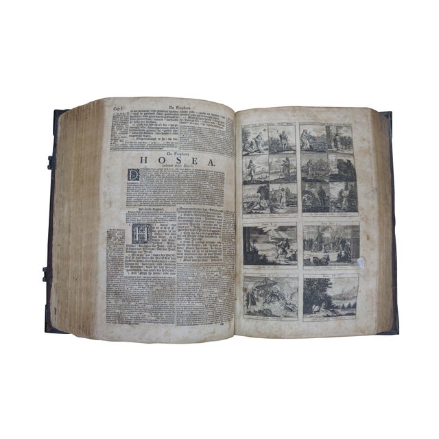 Victorian Rare Antique 18th Century Dutch Leatherbound Family Bible Old & New Testament For Sale - Image 3 of 14