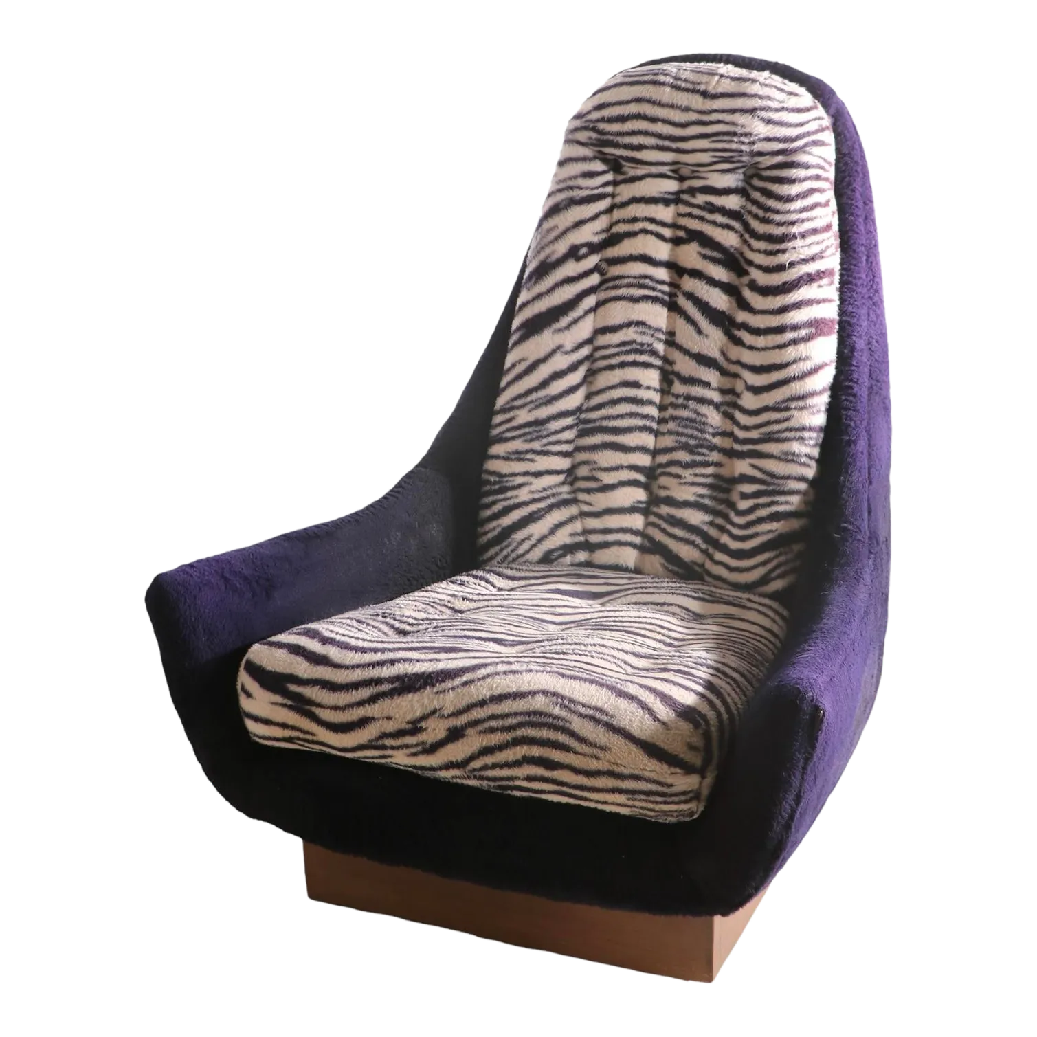 Swivel Lounge Chair in Purple and Zebra Shag Upholstery by