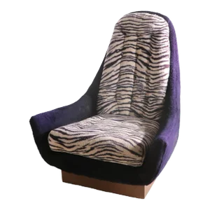 Swivel Lounge Chair in Purple and Zebra Shag Upholstery by Schnadig After Pearsall Ca 1970's