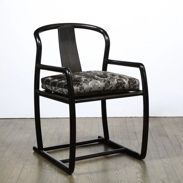 Pair of Modern Armchairs in Smoked Emerald Velvet & Ebonized Walnut by Donghia For Sale - Image 10 of 11