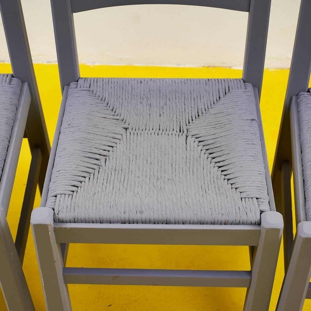 Grey Wood and Straw Chairs,Set of 4 For Sale - Image 3 of 9