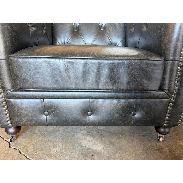 Pair of English CHesterfield Club Chairs- Tufted Armchairs For Sale - Image 13 of 18