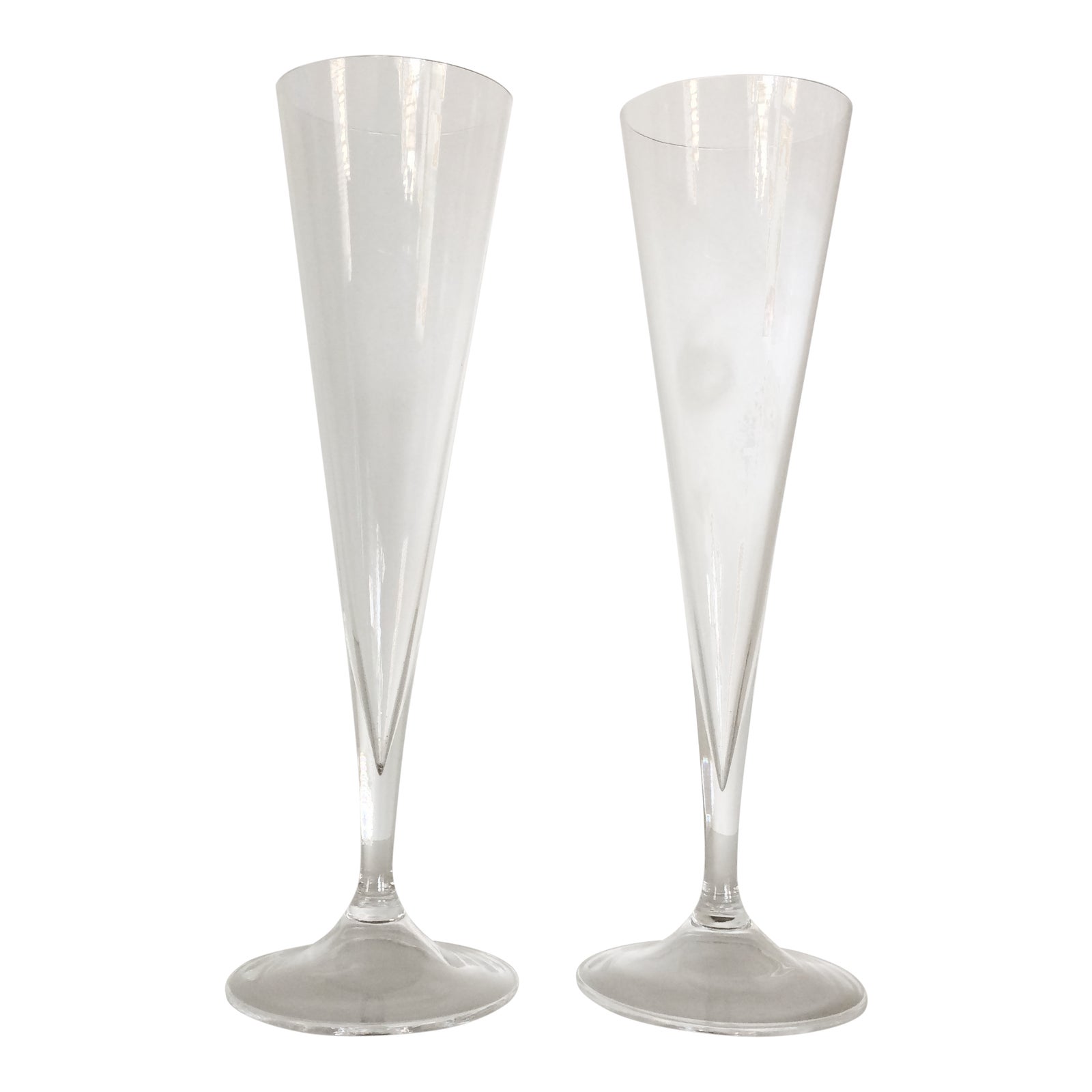 Pair of Vintage Hand Blown Tall Tapered Crystal Champagne Flutes Chairish