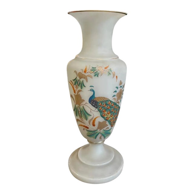 Early 1900s Art Nouveau Hand-Painted Opaline Glass Italian Vase For Sale