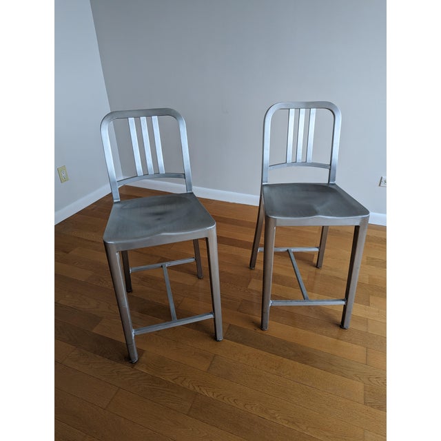 1940s Emeco 1006 Navy Bar Stools Set of 2 Chairish