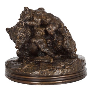 French Antique Bronze Sculpture “Family of Bears” by Delabrierre For Sale