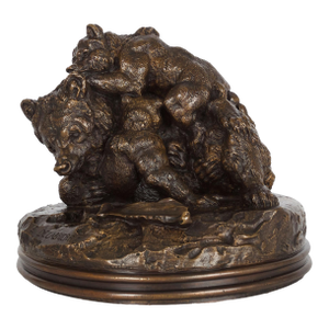 French Antique Bronze Sculpture “Family of Bears” by Delabrierre