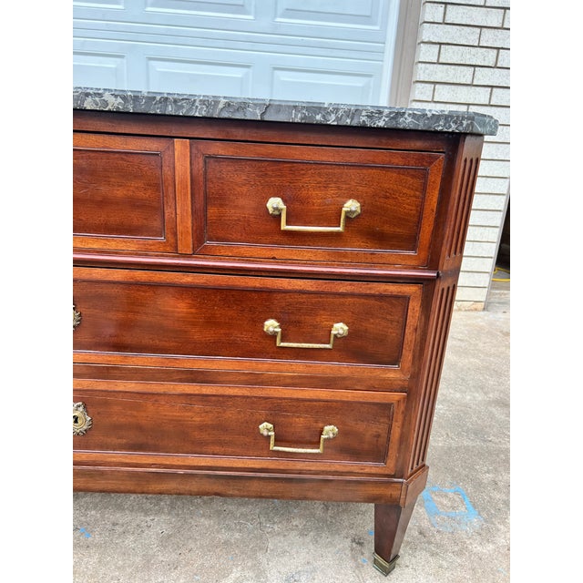 French 19th Century Louis XVI Marble Top Mahogany Chest of Drawers For Sale - Image 6 of 12