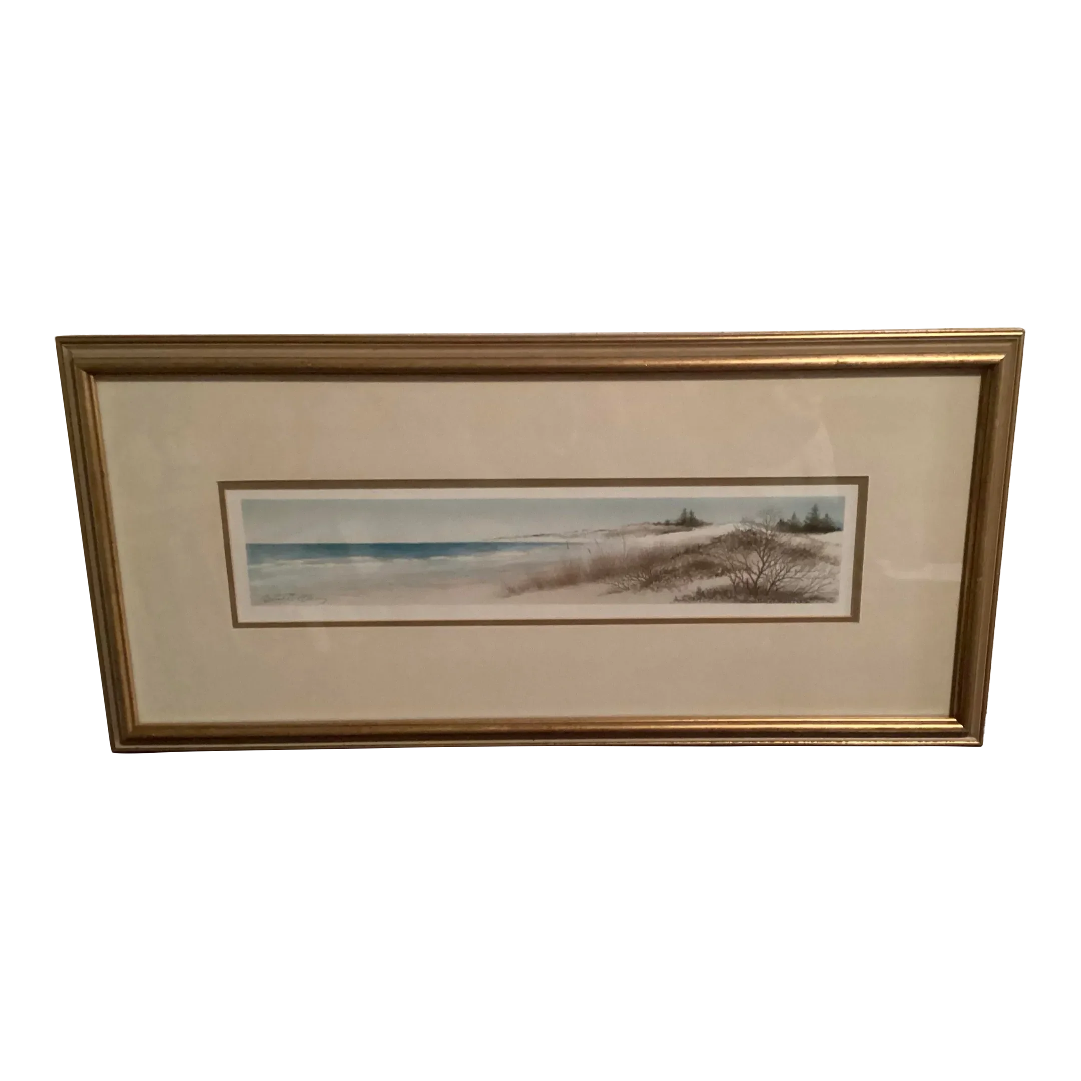 Original Watercolor Seascape Panoramic Beach view, Signed by