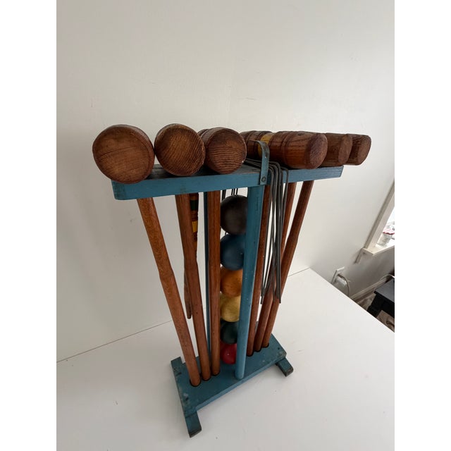 Vintage Six-Player Wooden Croquet Set With Original Painted Storage Stand, 1960s For Sale - Image 10 of 11