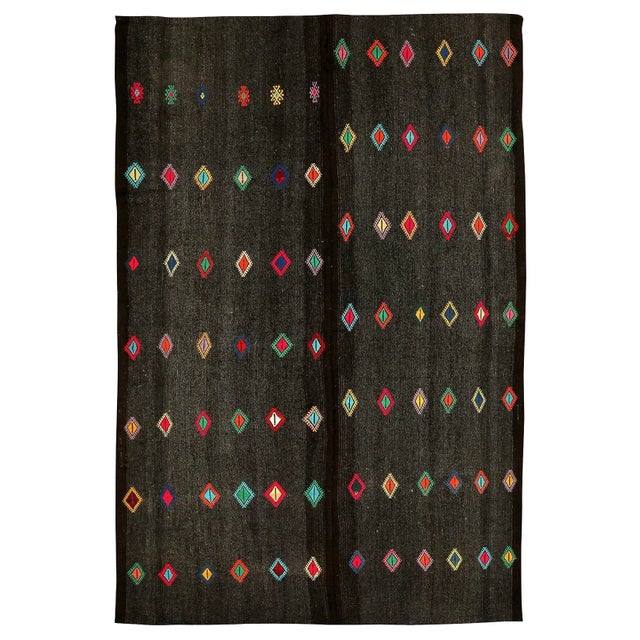 Textile Mid 20th Century Large Vintage Embroidered Kilim Rug For Sale - Image 7 of 7