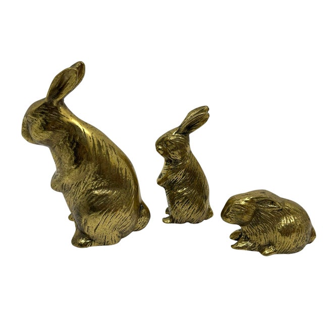 Vintage Bunny Rabbit Brass Figurines - A Set of 3 For Sale - Image 4 of 5