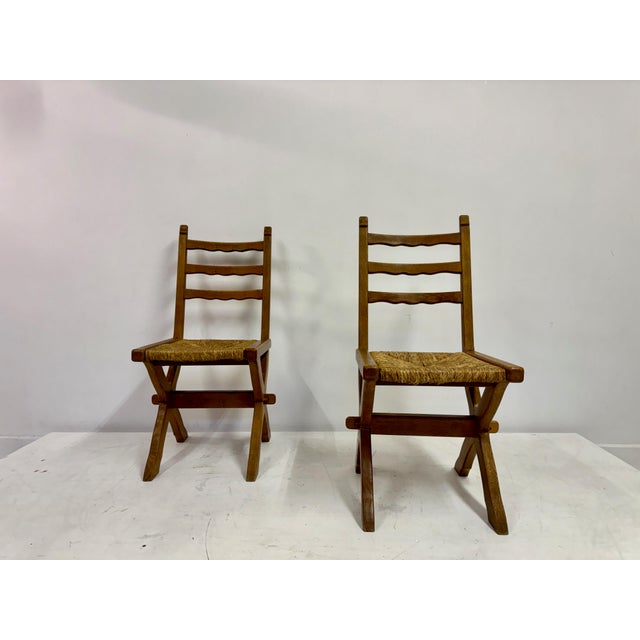 Oak and Rush X-Legged Dining Chairs, 1960s, Set of 6 For Sale - Image 14 of 15
