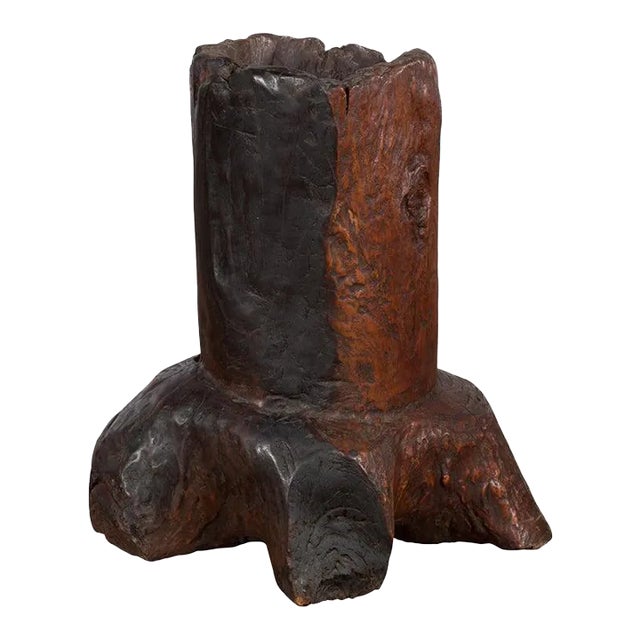 Antique Asian Teak Wood Folk Style Tree Trunk Planter Originally Used as Mortar For Sale
