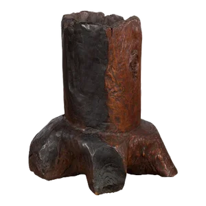 Antique Asian Teak Wood Folk Style Tree Trunk Planter Originally Used as Mortar