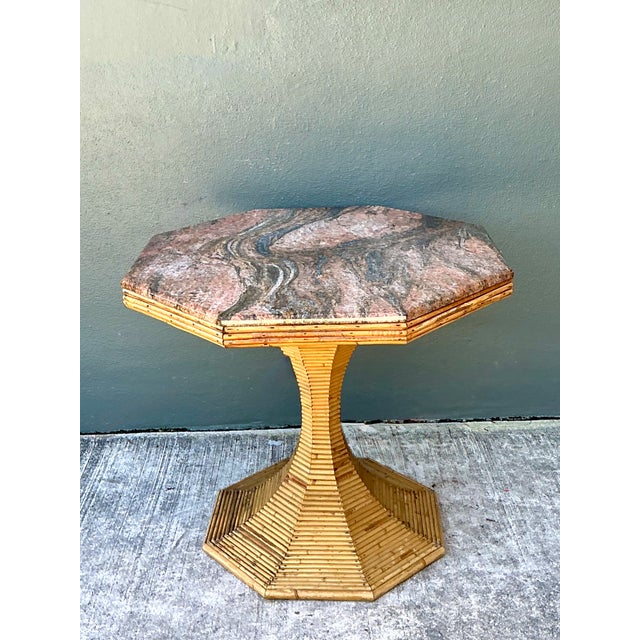 Mid-Century Modern Vintage Sculptural Pencil Reed and Stone Table For Sale - Image 3 of 11