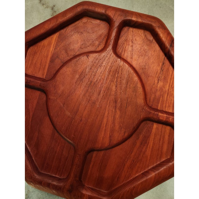 Dansk 1970s Mid Century Modern Sculptural Solid Teak Swirl Platter Lazy Susan For Sale - Image 4 of 8