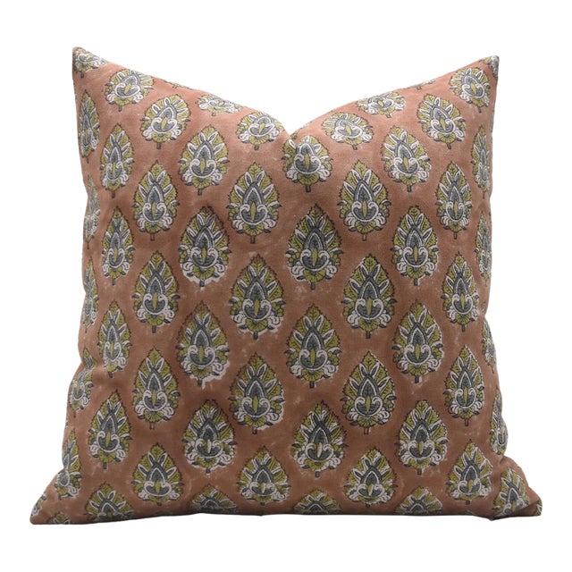 Fabdivine Handcrafted Block Print Cushion Cover 24x24 Inch Duck Canvas- Betal Leaf For Sale