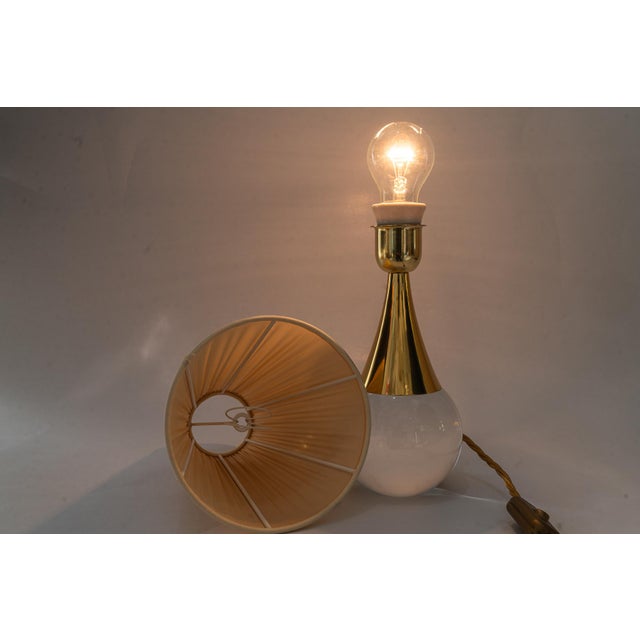 Glass and Brass Table Lamp with Fabric Shade, Vienna, Austria, 1950s For Sale - Image 13 of 14