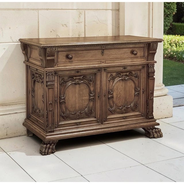 Renaissance Antique French Louis XIV Renaissance Revival White Oak Buffet For Sale - Image 3 of 18