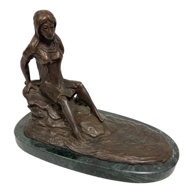 Vintage Bronze Indian Maiden on Marble For Sale