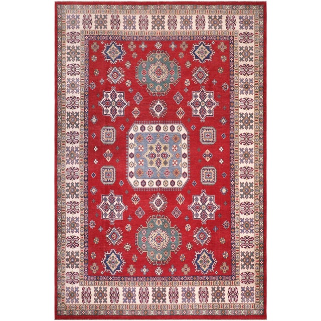 Ivory Bohemian Kazak Red/Ivory Wool Rug - 8'0''x9'10'' For Sale - Image 8 of 10