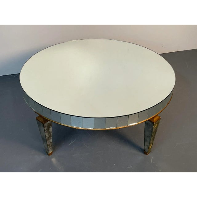 Art Deco Style Mirrored Circular Coffee / Cocktail / Low Table, Distressed For Sale - Image 11 of 12