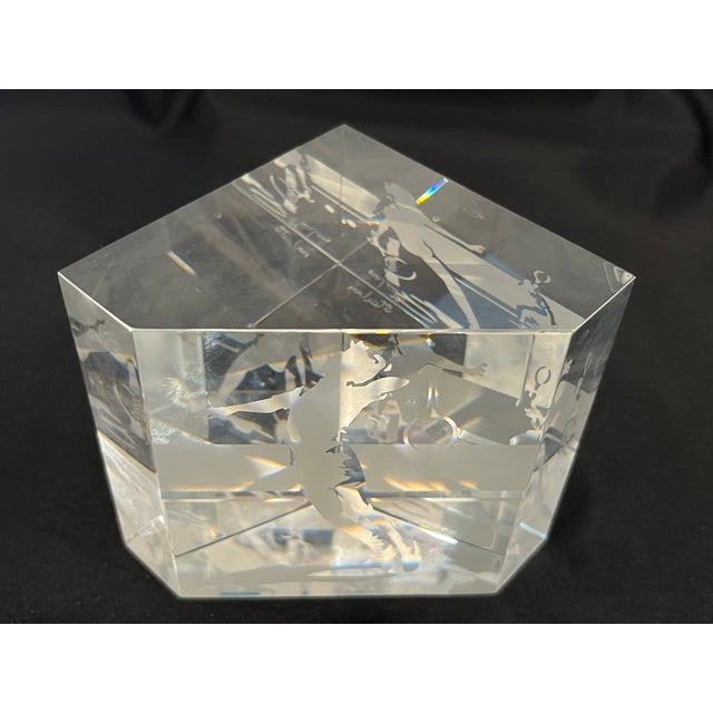 Steuben Etched Crystal 3DTennis Players Paperweight Signed 3.5” H x 4.5” W Paperweight has 5 sides - two of which have...