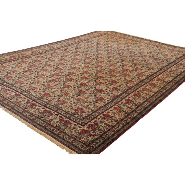 Rug & Kilim Antique Tehran Persian Rug in Cream With Red Floral Patterns | Rug & Kilim For Sale - Image 4 of 7