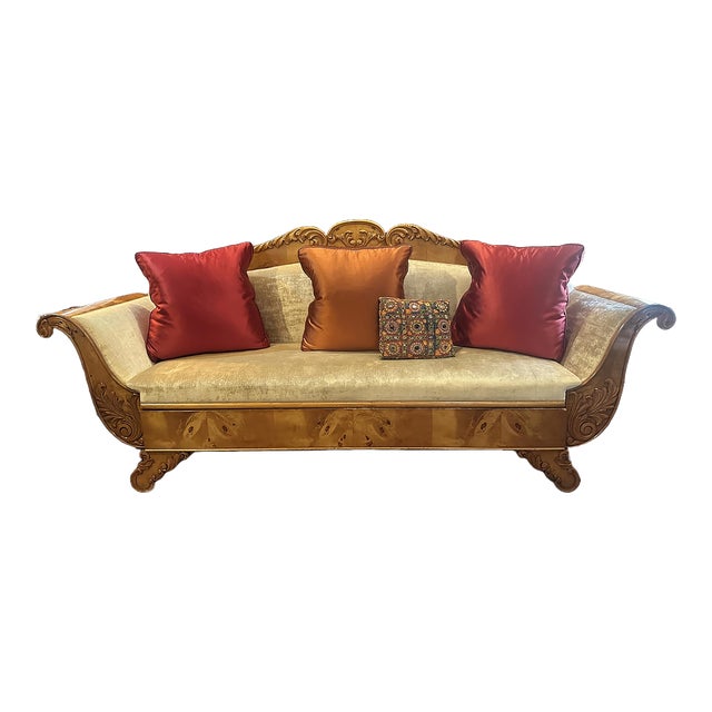 19th Century Biedermeier Trundle Sofa With Flared and Scrolled Arms For Sale